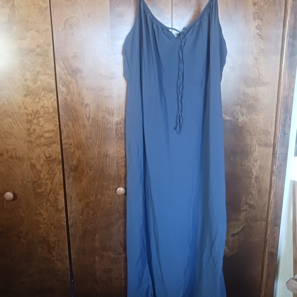 Old Navy Blue Maxi Slip Dress with Tie Neck